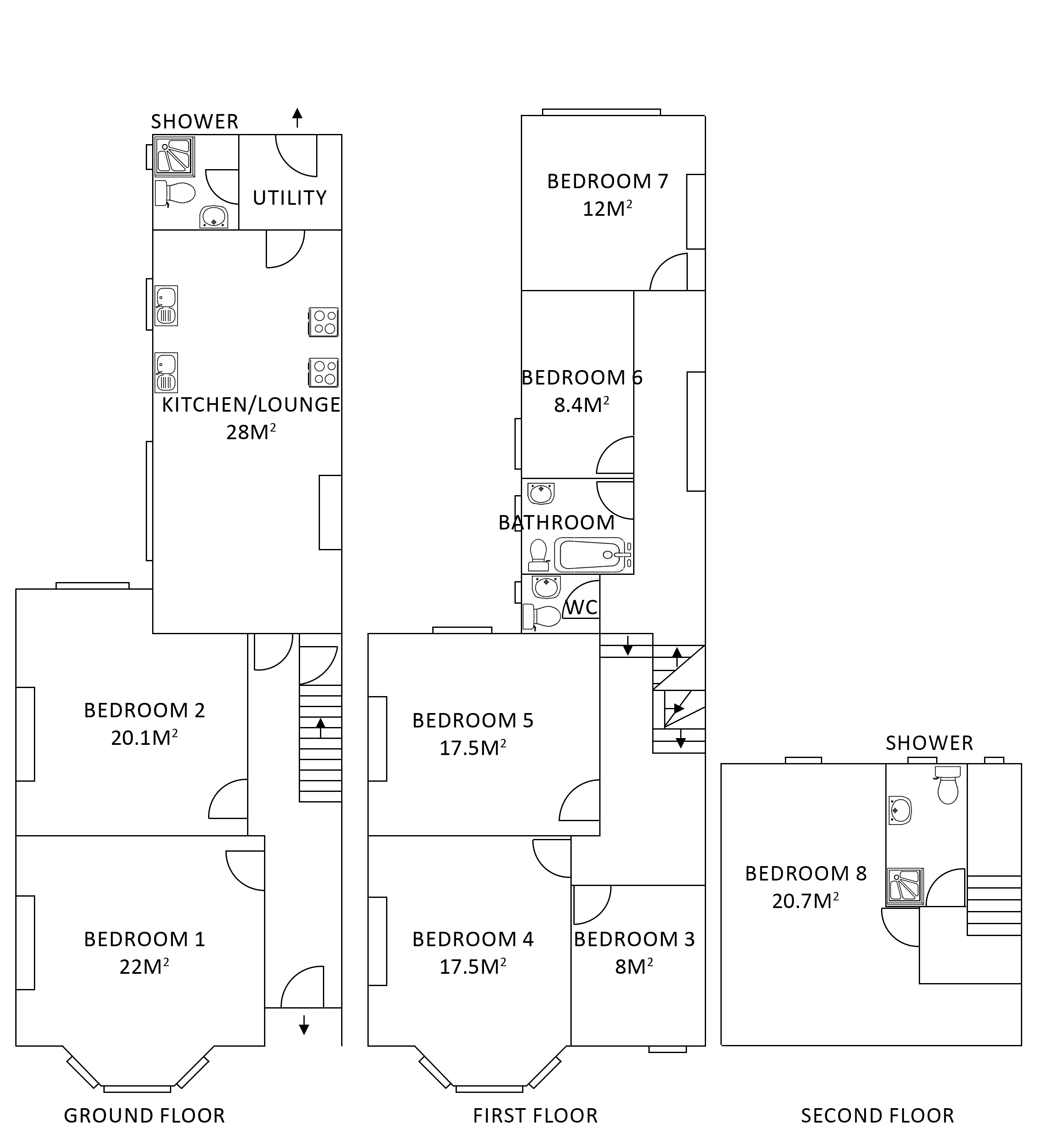 Floor plan for 8 Bed House - Wellesley Avenue